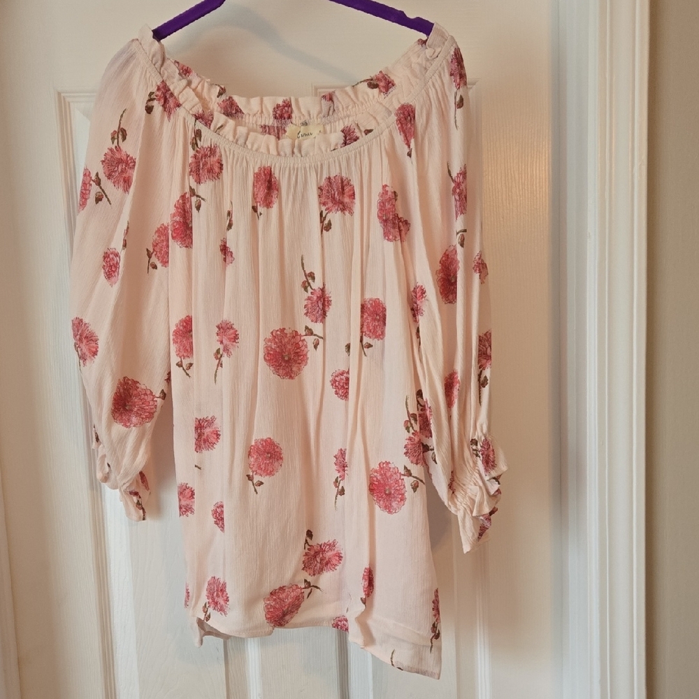 Lightweight Off-Shoulder Floral Tunic - Pink